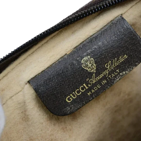 GUCCI Logo Sherry GG Pattern Shoulder Bag PVC Leather Brown Gold Italy 38FA142